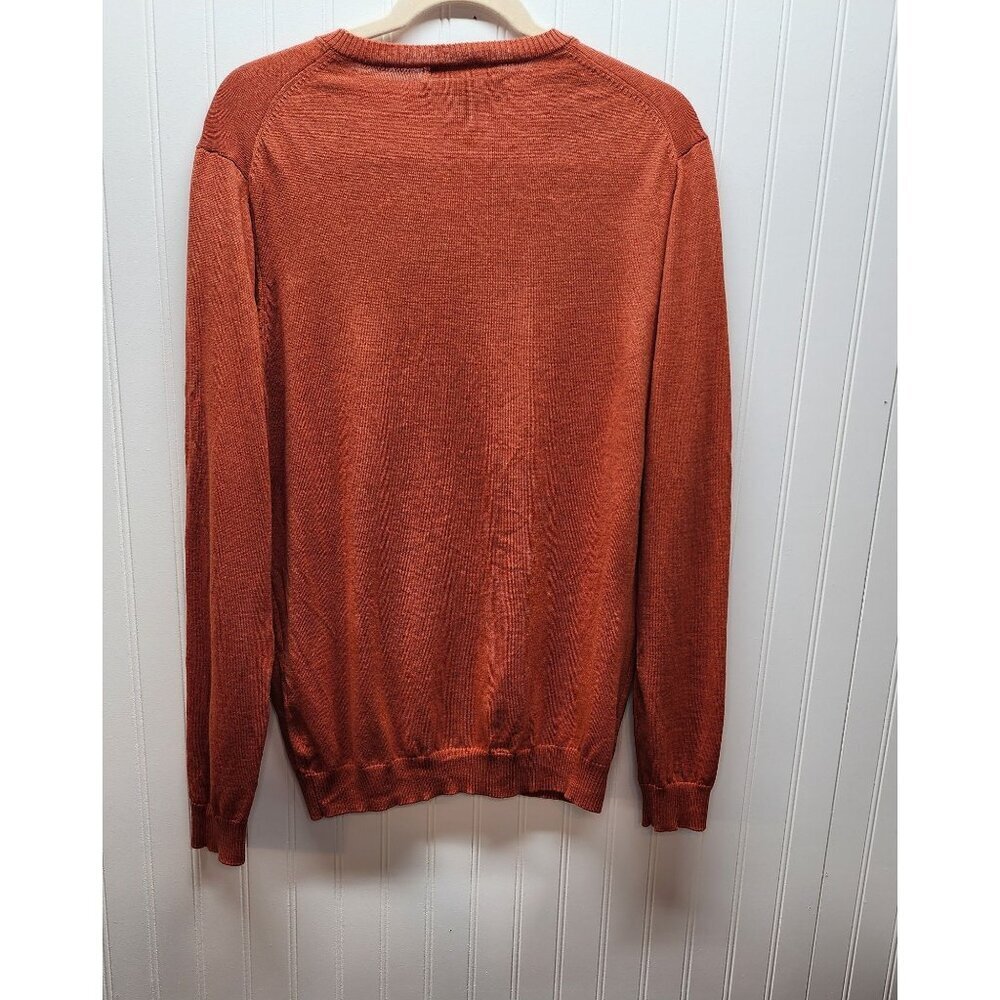Mens Pronto Uomo Extra Fine Merino Wool V-Neck Sweater Rust Large - Picture 5 of 9